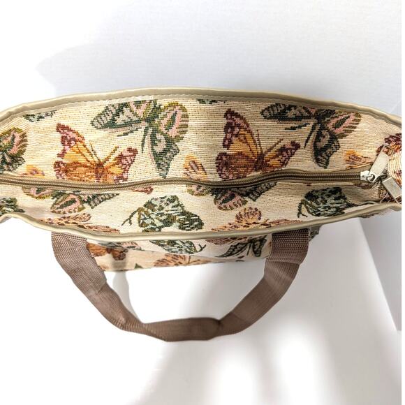 Vtg J Garden Butterfly Tapestry 14" Canvas Tote Bag Zipper Closure Reusable Bag - Picture 7 of 16